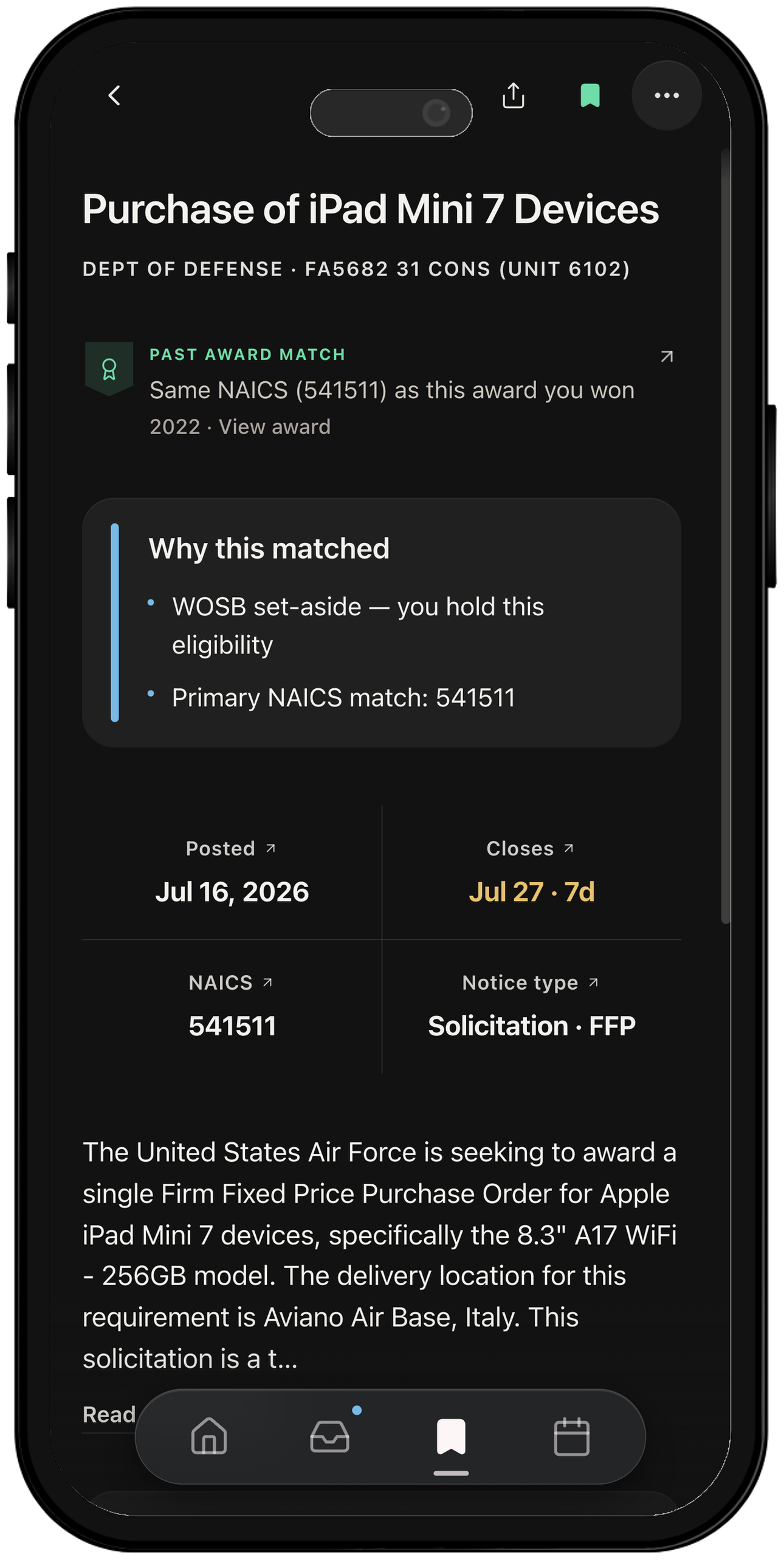 Opportunity details in the mobile experience