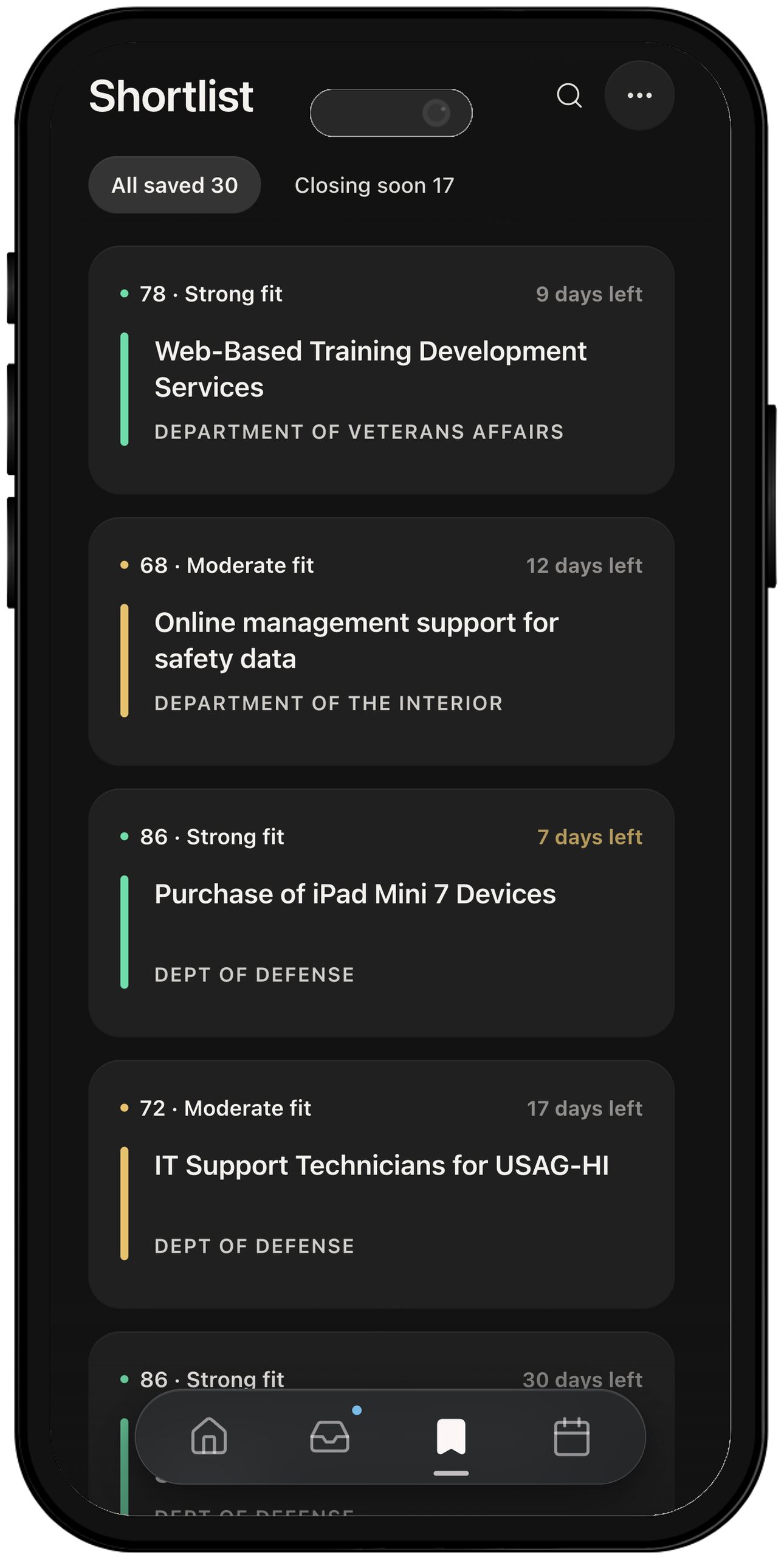 Shortlist in the mobile experience